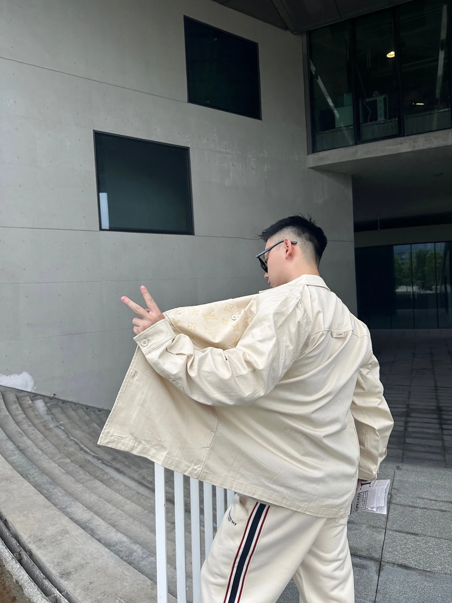 Louis Vuitton/Louis Vuitton 24Fw presbyopic flocked patchwork shirt jacket